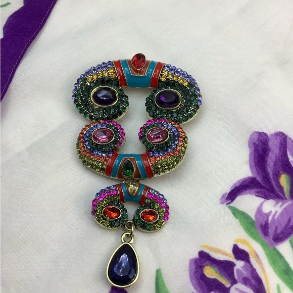 Unusual Multicolor Brooch Rhinestones Enamel - Picture 2 of 5